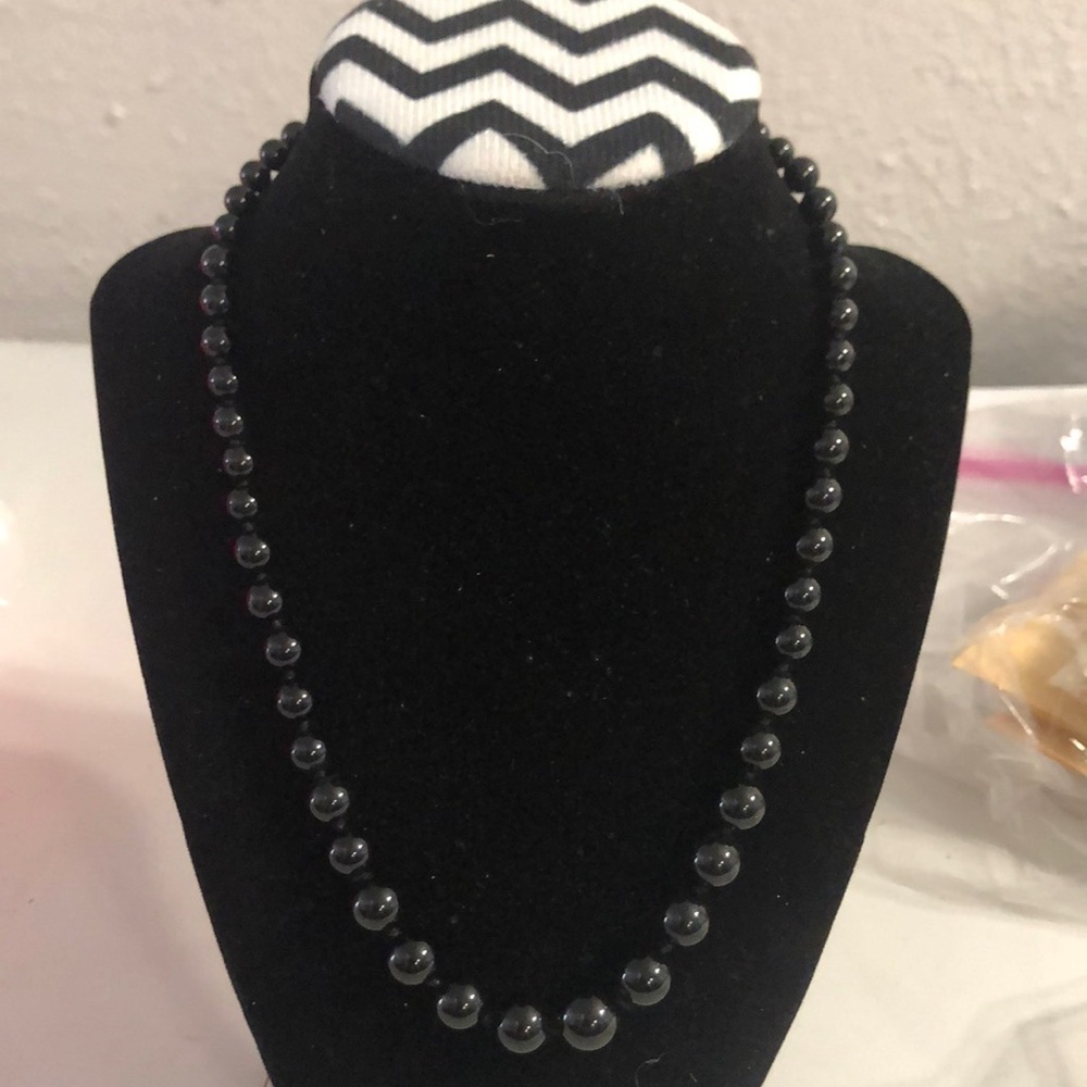 Matte Black Beaded Necklace Jewelry